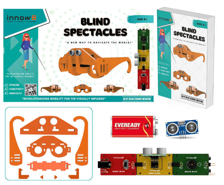 Blind Spectacles DIY Kit | Plug & Play STEM Kit with Power Block, Sonar Sensor, Buzzer & EVA Foam Glasses Blind Spectacles DIY Kit | Plug & Play STEM Kit with Power Block, Sonar Sensor, Buzzer & EVA Foam Glasses